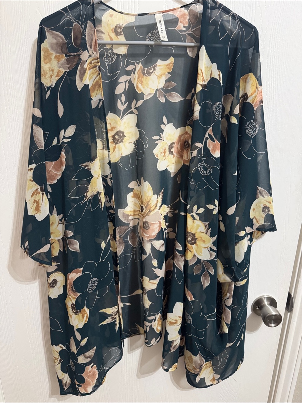Emerald Kimono Open Front Cardigan Floral Flowy One Size Casual Chic Resortwear
